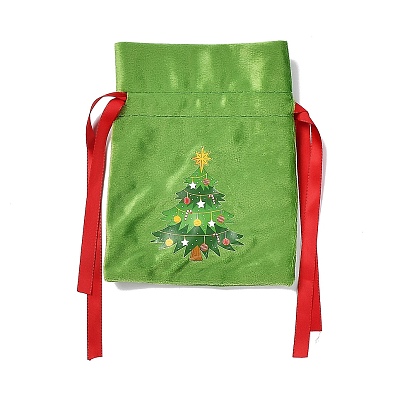 Christmas Theme Velvet Packing Pouches, Drawstring Bags, Rectangle with Deer/Santa Claus/Christmas Tree/Snowman Pattern