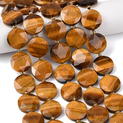 Природных тигровый глаз бисер нитей, плоско-круглые, граненый шестиугольный разрез, с бисером