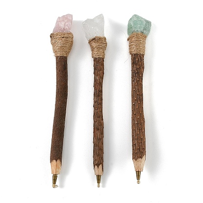 Шариковая ручка из деревенского дерева с необработанным натуральным кристаллом драгоценного камня., для гадания ведьминский декор
