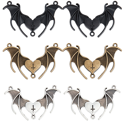 30шт 3 цвета сплав люстра компоненты ссылки, 3 контур, крыло с сердцем, летучая мышь