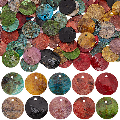 150шт 10 цвета натуральные ракушки подвески, окрашенные, плоско-круглые
