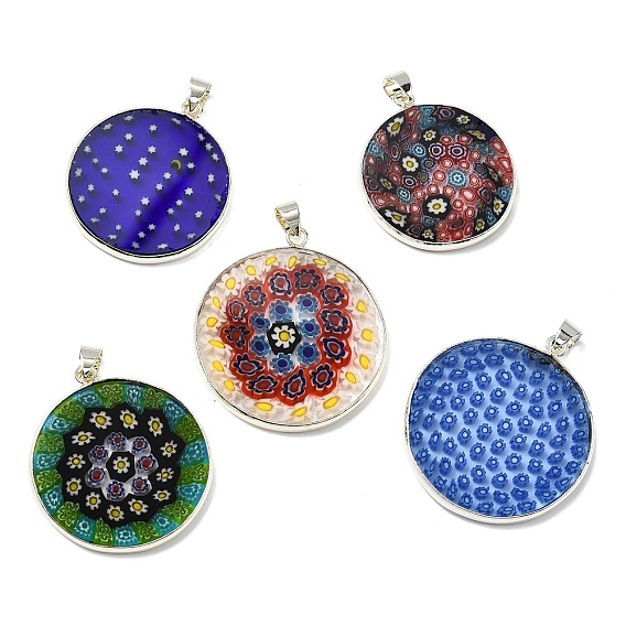 Подвески лэмпворк ручной работы, круглые, с латунными аксессуарами