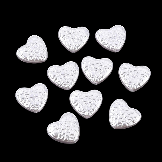ABS Plastic Imitation Pearl Beads, Patterned Heart