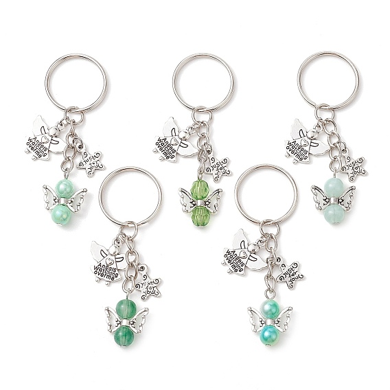 Acrylic Keychains, with Tibetan Style Alloy Pendants and Iron Split Key Rings, Angel