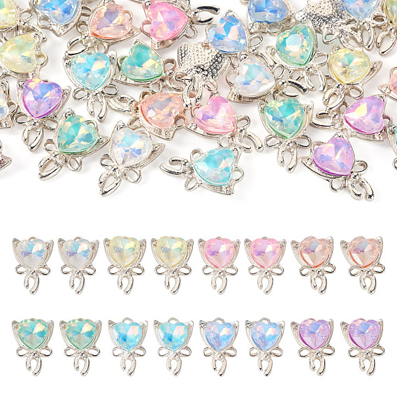 32шт 8 цветные подвески из сплава стекла, сердце с бантом, серебряные, граненые