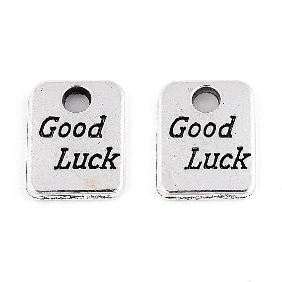 Tibetan Style Alloy Charms, Rectangle with Word Good Luck