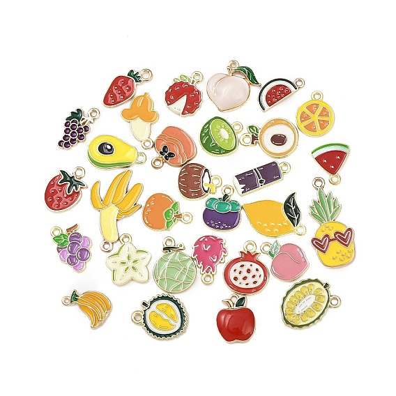 Подвески из эмали и сплава, золотые, фрукты