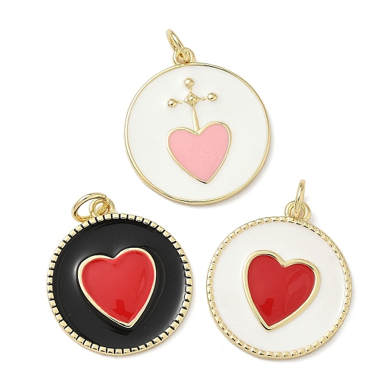 Латунь эмаль подвески, с целью перехода в кольце, плоский круглый с подвеской в виде сердца, реальный 18 k позолоченный