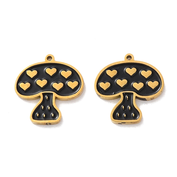 Ионное покрытие (ip) 304 брелоки из нержавеющей стали с эмалью, реальный 18 k позолоченный, гриб с сердцем