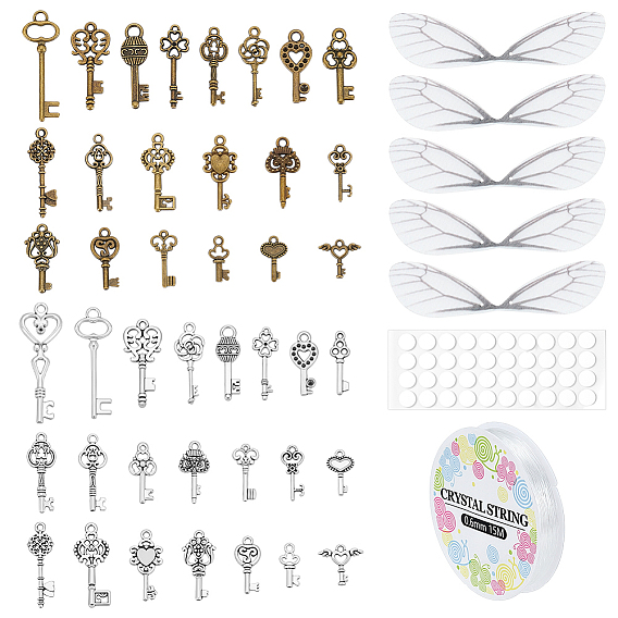 Наборы для изготовления ювелирных изделий своими руками, включая аксессуары для украшения из органзы в виде крыльев стрекозы, акриловая двусторонняя клейкая лента, Подвески из сплава , Эластичная кристальная нить