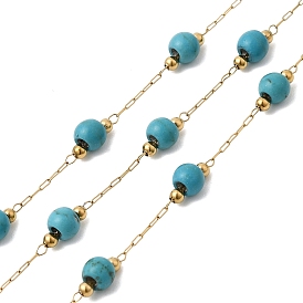 Бусины из синтетической бирюзы ручной работы и 316 цепочки из круглого звена из нержавеющей стали, пайки, с катушкой