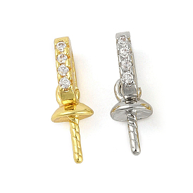 Brass Micro Pave Clear Cubic Zirconia Peg Bails Pendants, For Half Drilled Beads