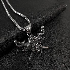 Stainless Steel Pirate Necklace Pendant Pirates of the Caribbean Captain Titanium Steel Pendant Men's Necklace Titanium Steel Jewelry