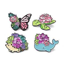 Butterfly/Tortoise/Hedgehog/Whale Flower Animals Alloy Enamel Pin Brooches, for Backpack Clothes
