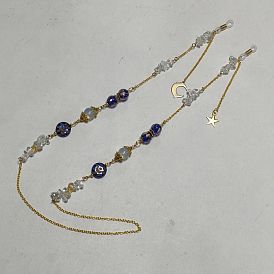 Chaînes de lunettes en laiton, avec des breloques en opale synthétique, en verre et en acier inoxydable, et des embouts en caoutchouc