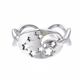 304 anneau de manchette ouvert lune et étoile en acier inoxydable, grosse bague pour femme