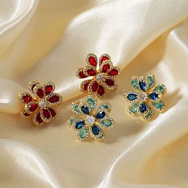 Copper & Zirconia Flower Petal Stud Earrings for Women, Elegant and Luxurious