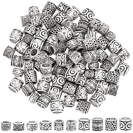 100Pcs 10 Styles Tibetan Style Alloy European Beads, Large Hole Beads, Mixed Shapes