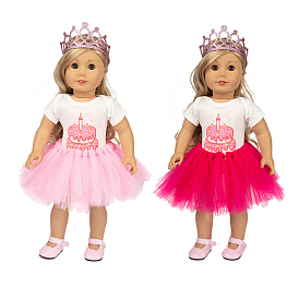 Cake Pattern Summer Cloth Doll Dress & Crown, Doll Clothes Outfits, for 18 inch Girl Doll Dressing Accessories