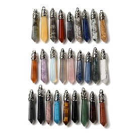Gemstone Pointed Big Pendants, Faceted Bullet Charms with Rack Plating Platinum Plated Brass Findings