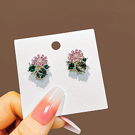 Vintage Red and Green Petal Earrings with Delicate Diamond Accents