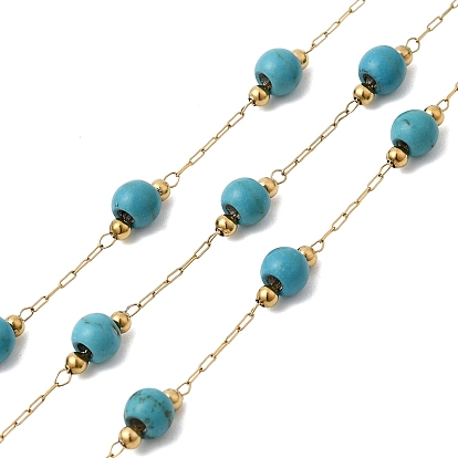 Бусины из синтетической бирюзы ручной работы и 316 цепочки из круглого звена из нержавеющей стали, пайки, с катушкой