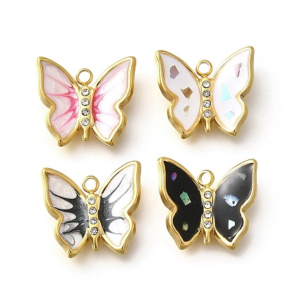 304 из нержавеющей стали шармы эмали, со стразами, очарование бабочки, реальный 18 k позолоченный