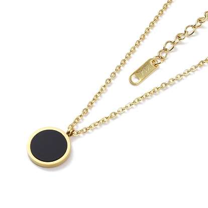 Flat Round Acrylic Pendant Necklaces, with 304 Stainless Steel Cable Chains