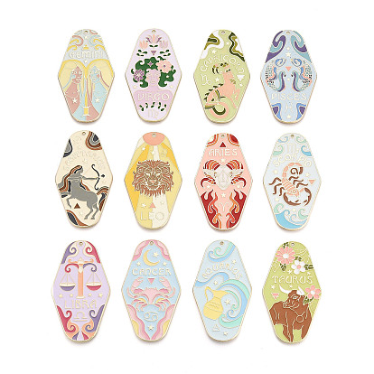 Подвески из сплава с покрытием стойки и эмали, ромб и двенадцать созвездий, золотой свет