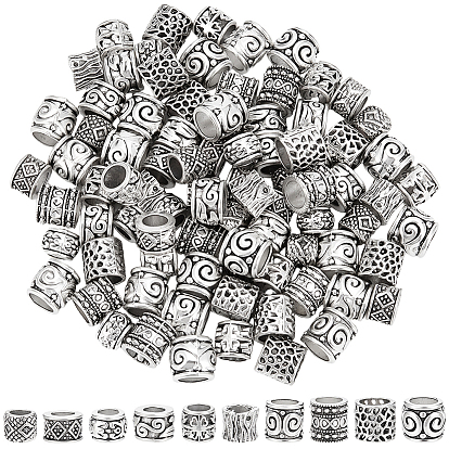 100Pcs 10 Styles Tibetan Style Alloy European Beads, Large Hole Beads, Mixed Shapes