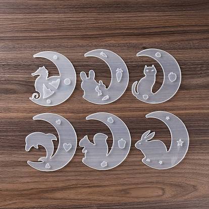 DIY Animal on the Crescent Moon Big Pendant Silicone Molds, Resin Casting Molds, for UV Resin, Epoxy Resin Jewelry Making