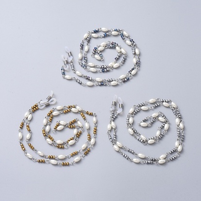 Chaînes de lunettes, tour de cou pour lunettes, perles de verre, pièces en verre imitation perle et 304 en acier inoxydable