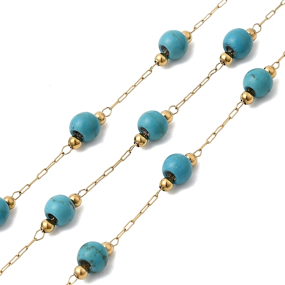 Бусины из синтетической бирюзы ручной работы и 316 цепочки из круглого звена из нержавеющей стали, пайки, с катушкой