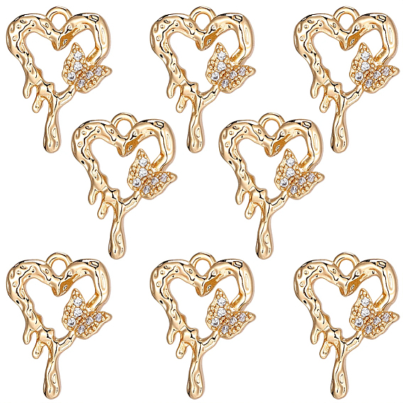 8Pcs Brass Micro Pave Cubic Zirconia Pendants, Cadmium Free & Nickel Free & Lead Free, Heart