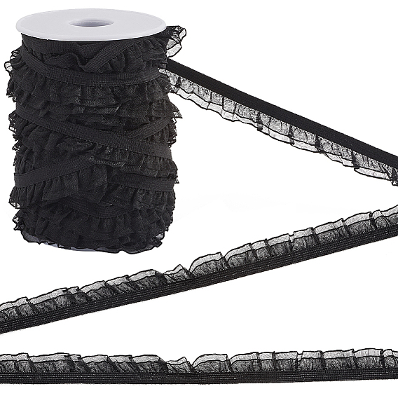 1 рулонная 2-слойная нейлоновая эластичная кружевная отделка со складками, эластичная кружевная лента с бахромой по одному краю для шитья украшения