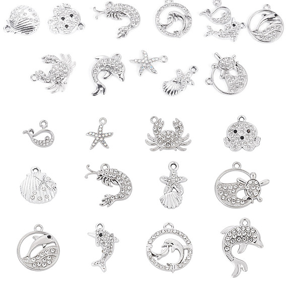 12Pcs 12 Styles Alloy Rhinestone Pendants, Lead Free & Cadmium Free, Mixed Shape