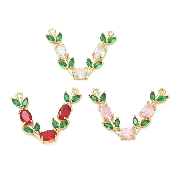 Brass Micro Pave Cubic Zirconia Connector Charms, with Glass, Flower Links, Golden