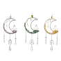 3Pcs 3 Styles Moon Natural Amethyst & Green Aventurine & Topaz Jade & 304 Stainless Steel & Brass Suncatchers, Glass Tassel Decorative Hanging Crystal Prism for Window & Garden