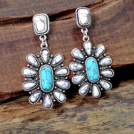 Rongyu turquoise earrings exaggerated plated 925 retro Thai silver earrings