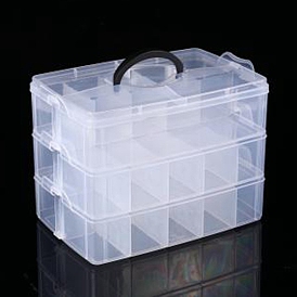 3-Tier Transparent Plastic Bead Containers, Grids Beads Organizer Case for DIY Art Craft, Nail Diamonds, Bead Storage, Rectangle