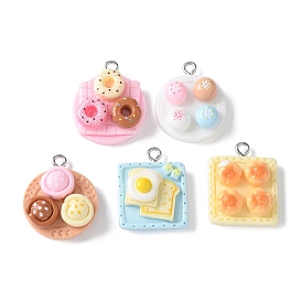 Непрозрачные подвески смолы, имитация еды, с платиновыми железными петлями