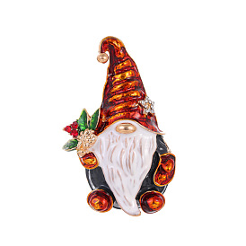 Christmas Gnome Alloy Rhinestone Brooches, Enamel Pins, Light Gold