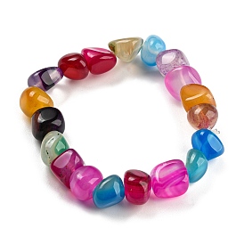 Dyed & Heated Natural Agate Nugget Beaded Stretch Bracelets