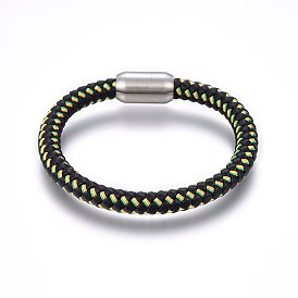 Leather Cord Bracelets, with 304 Stainless Steel Magnetic Clasp
