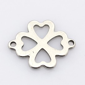 201 Stainless Steel Slice Links/Connectors, Four-Leaf Clover, 16.5x21x1mm, Hole: 1mm