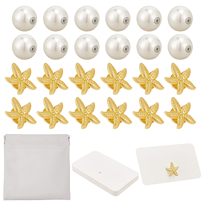 Kit portatarjetas de boda, Incluye 20piezas de tuercas de oreja de imitación de perla de resina, 20 piezas de pin de solapa de aleación de zinc con forma de estrella de mar, 30 Tarjetas de presentación rectangulares de papel y 1 Bolsas cuadradas de cuero sintético