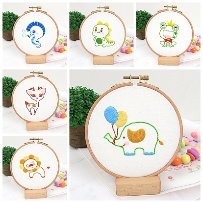 DIY Display Decoration Embroidery Kit, Including Embroidery Needles & Thread & Fabric, Plastic Embroidery Hoop