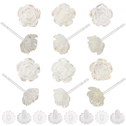 12 пары 6 стили серьги-гвоздики из смолы, цветок розы