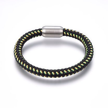 Leather Cord Bracelets, with 304 Stainless Steel Magnetic Clasp