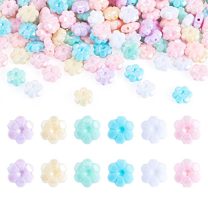 200 шт. непрозрачные акриловые бусины с УФ-покрытием, радужный, цветок